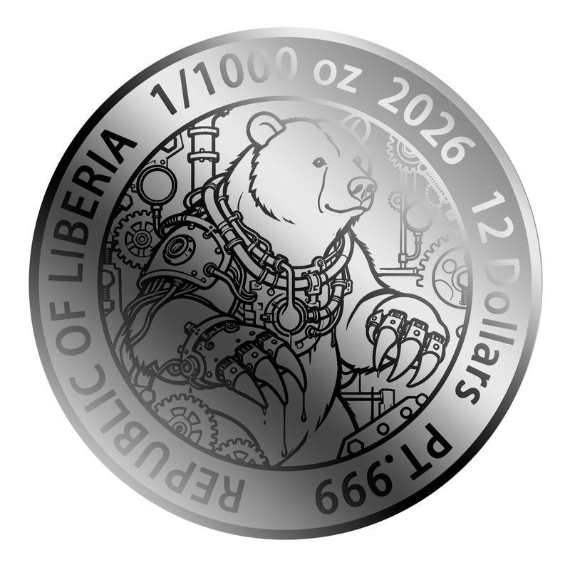 2026 Liberia Steampunk Black Bear 1/1000 oz Platinum Coin in Card (03/11)