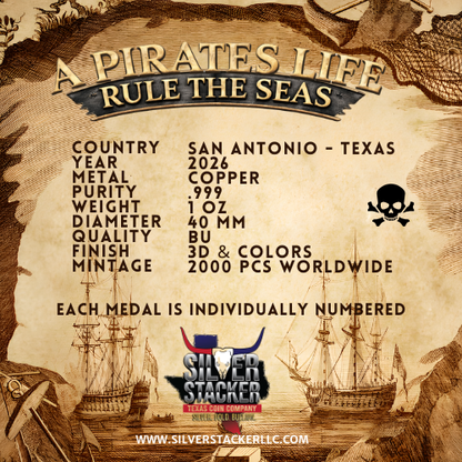 Pirate's Life Colorized 1 oz Copper Round (03/20)