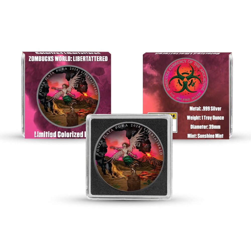 In Stock! Zombucks World Libertattered Round New 1 oz Silver Colorized