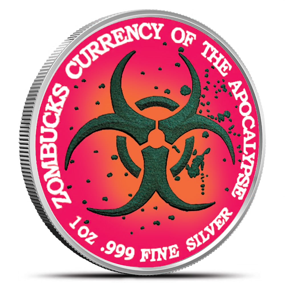 In Stock! Zombucks World Libertattered Round New 1 oz Silver Colorized
