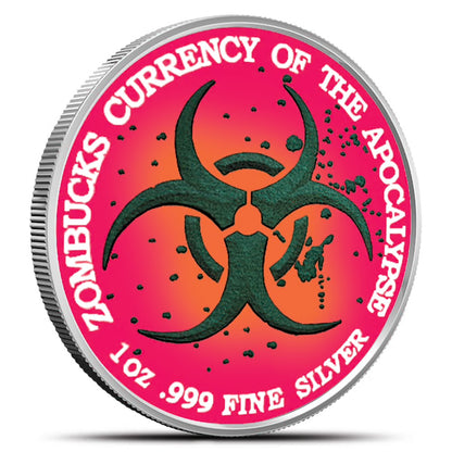 In Stock! Zombucks World Libertattered Round New 1 oz Silver Colorized