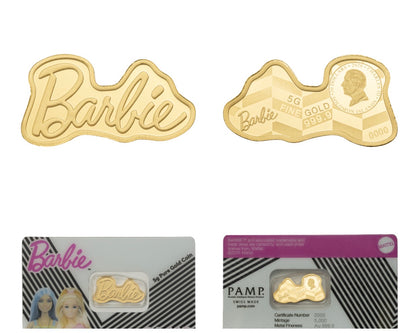 Estimate! 2026 Solomon Islands PAMP Barbie Logo 5 Gram Gold Proof-Like Coin in Assay Card
