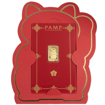 Estimate! 2026 PAMP Lucky Cat 2.5 Gram Gold Proof-Like Bar in Assay Card