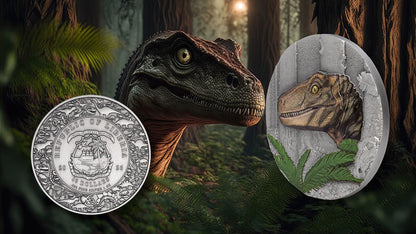 2026 Liberia Velociraptor Antiqued UHR 1 oz Silver Coin (03/23)