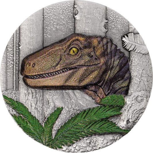 2026 Liberia Velociraptor Antiqued UHR 1 oz Silver Coin (03/23)
