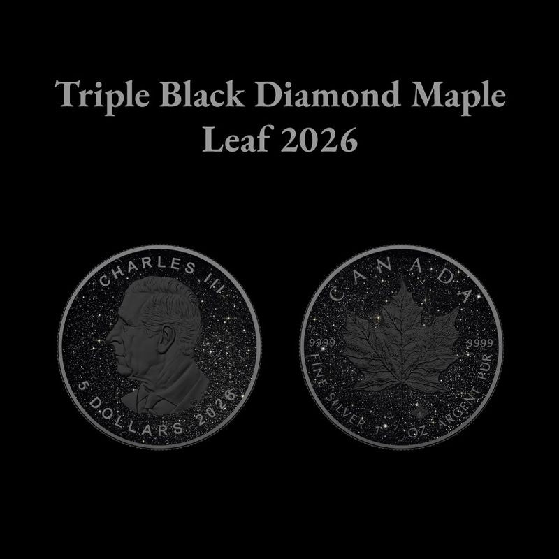In Stock! 2026 Canada Maple Leaf Triple Black Diamond Edition 1 oz Silver Coin