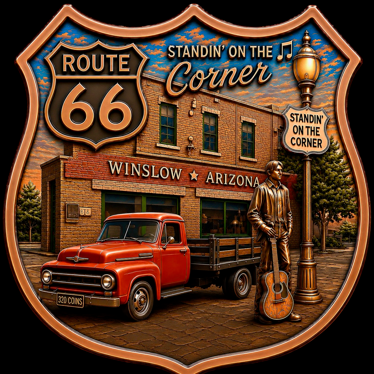 2nd in Series! 100 Year Anniversary  Route 66 STANDIN’ ON THE CORNER  IN WINSLOW ARIZONA 1 oz Copper