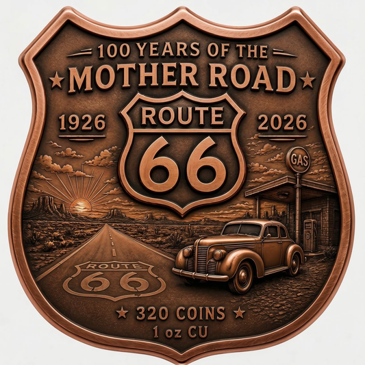 2nd in Series! 100 Year Anniversary  Route 66 STANDIN’ ON THE CORNER  IN WINSLOW ARIZONA 1 oz Copper