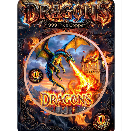 Fire Dragon Colorized 1 oz Copper Round in Card (03/27)
