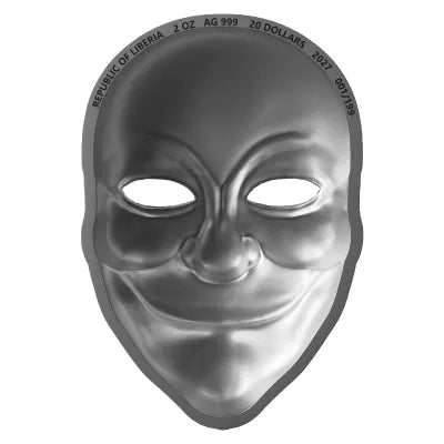 2027 Liberia Guy Fawkes Mask Antique 2 oz .999 Silver Coin