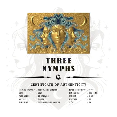 2027 Liberia Three Nymphs Gold Gilded 1 oz .999 Silver Coin
