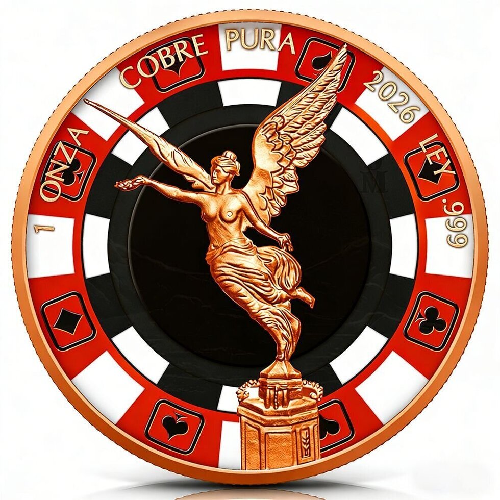 COPPER! 2026 Mexican Libertad Poker Chip Colorized 1 oz Copper Round (03/20)