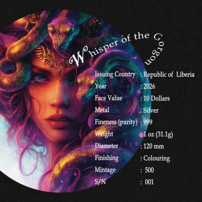2026 Liberia Whisper of the Gorgon 1oz .999 Silver Coin