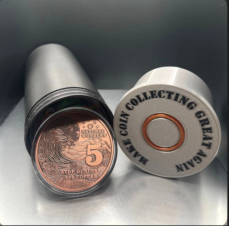 Shotgun Shell XXL - Black. Holds up to (20) 5 oz Coins or Rounds. Coin capsule tubes. Coin capsule case.