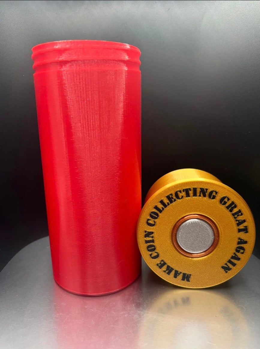 Shotgun Shell XXL - Red. Holds up to (20) 5 oz Coins or Rounds. Coin capsule tubes. Coin capsule case.