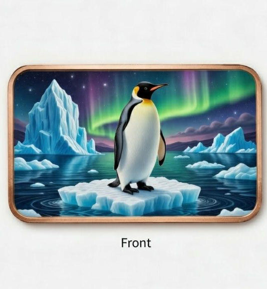 Northern Lights Penguins 5 oz Copper Colorized Art Bar (Mintage TBD At End of Presale)