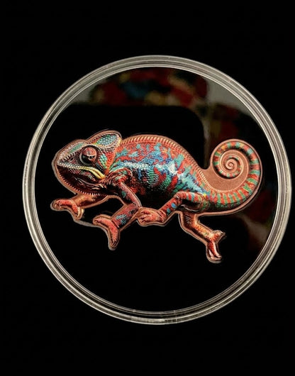 In Stock! Rainbow Chameleon Shaped Colorized 1 oz Copper Medal