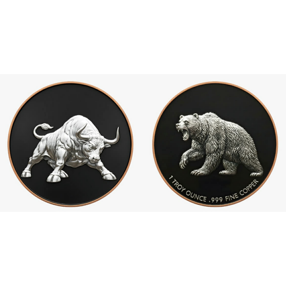 Premium Bull & Bear HR Enameled 1 oz Copper Round (03/18)