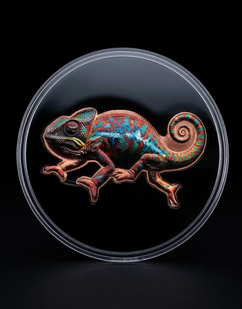 In Stock! Rainbow Chameleon Shaped Colorized 1 oz Copper Medal
