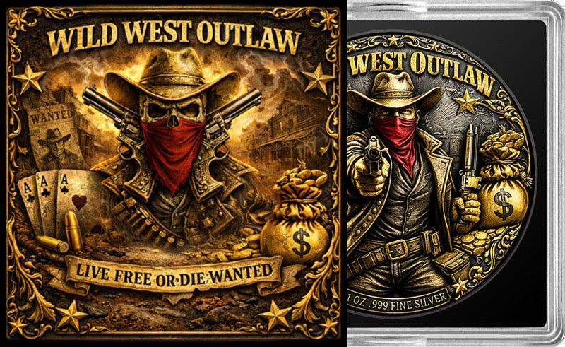 In Stock! Wild West Outlaw 1 oz Copper Round
