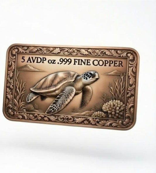 Giant Sea Turtle 5 oz Copper Colorized Art Bar (Mintage TBD At End of Presale)
