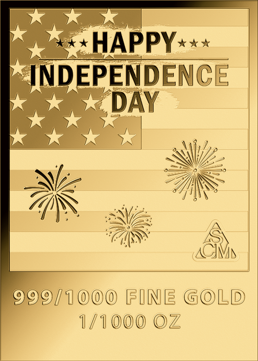 In Stock! Happy Independence Day 1/1000 oz Gold Medal in Card