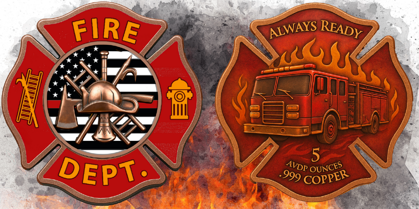 5oz Always Ready Firefighters Colorized Copper in Shaped Capsule