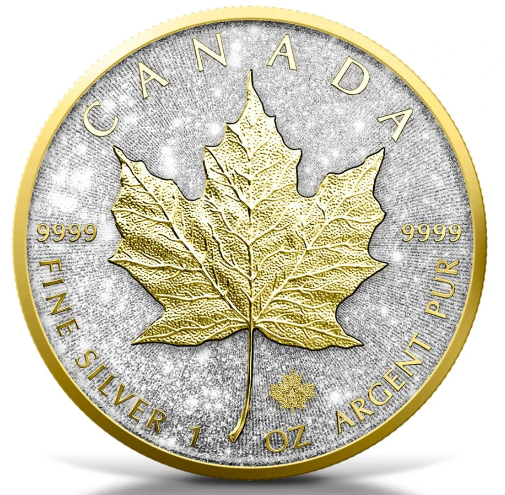 2025 Canada Maple Leaf Diamond Dust & 24k Gold Edition 1 oz Silver Coin