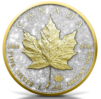 2025 Canada Maple Leaf Diamond Dust & 24k Gold Edition 1 oz Silver Coin
