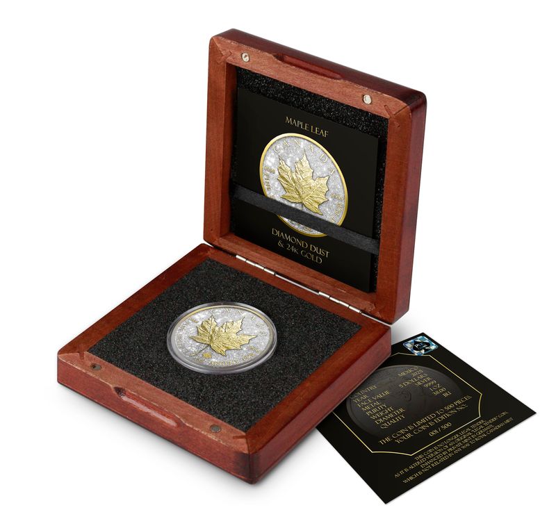 2025 Canada Maple Leaf Diamond Dust & 24k Gold Edition 1 oz Silver Coin