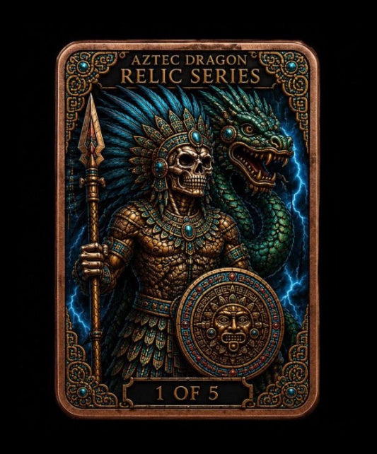 In Stock! Aztec Dragon Relic Series First Release - The Undead Warrior King - 5 oz Copper Colorized Bar in Capsule (1000 Mintage)