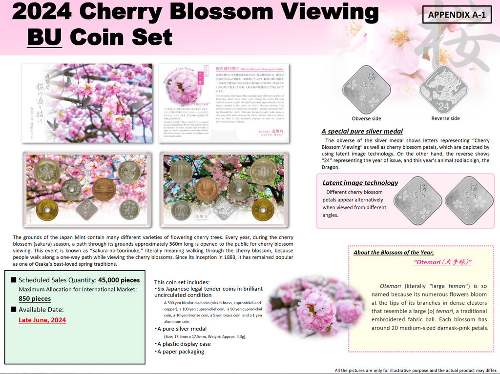 In Stock! 2024 Japan Cherry Blossom BU 4.3g Silver Coin & Medal Set