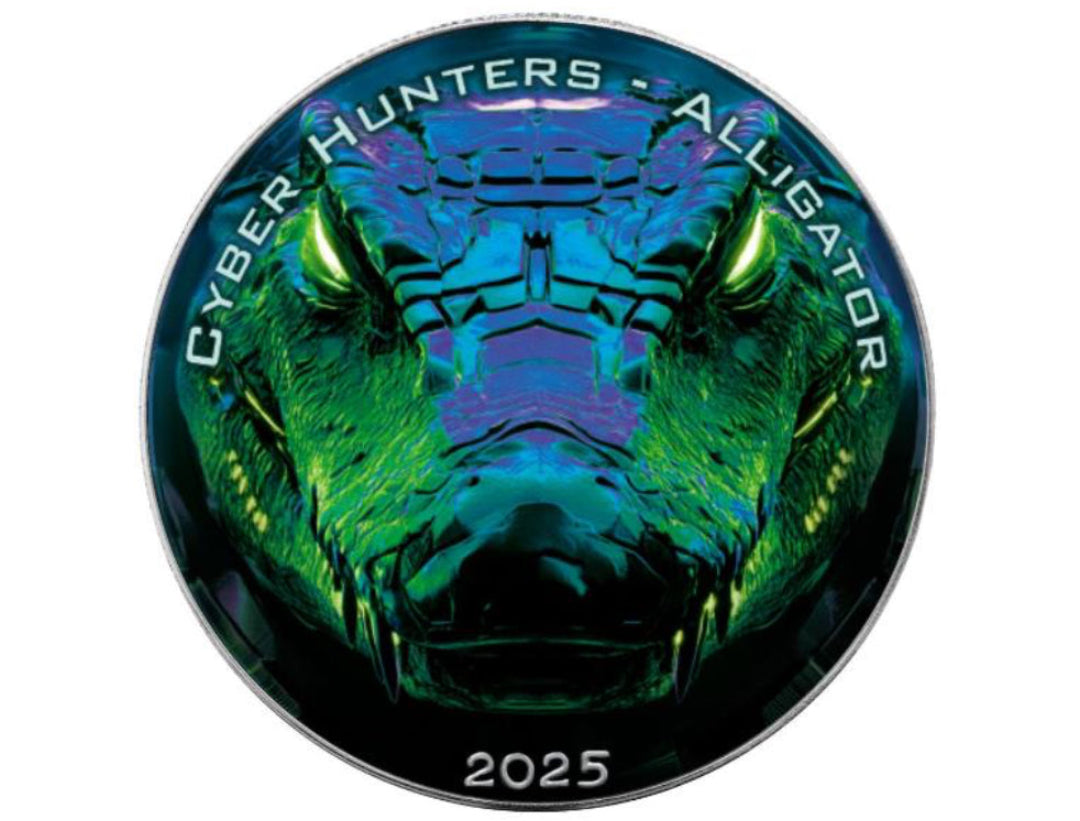 In Stock! American Silver Eagle Cyber Hunters Alligator 1 oz Silver Colorized Art Coin
