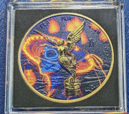 In Stock! 2023 Mexico Libertad Dia De Los Muertos "Carnival" 1 oz Colorized .999 Silver Coin