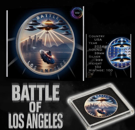 In Stock! Intaglio Colorized Battle of Los Angeles 1 Oz .999 Silver Medal – 100 MINTED!