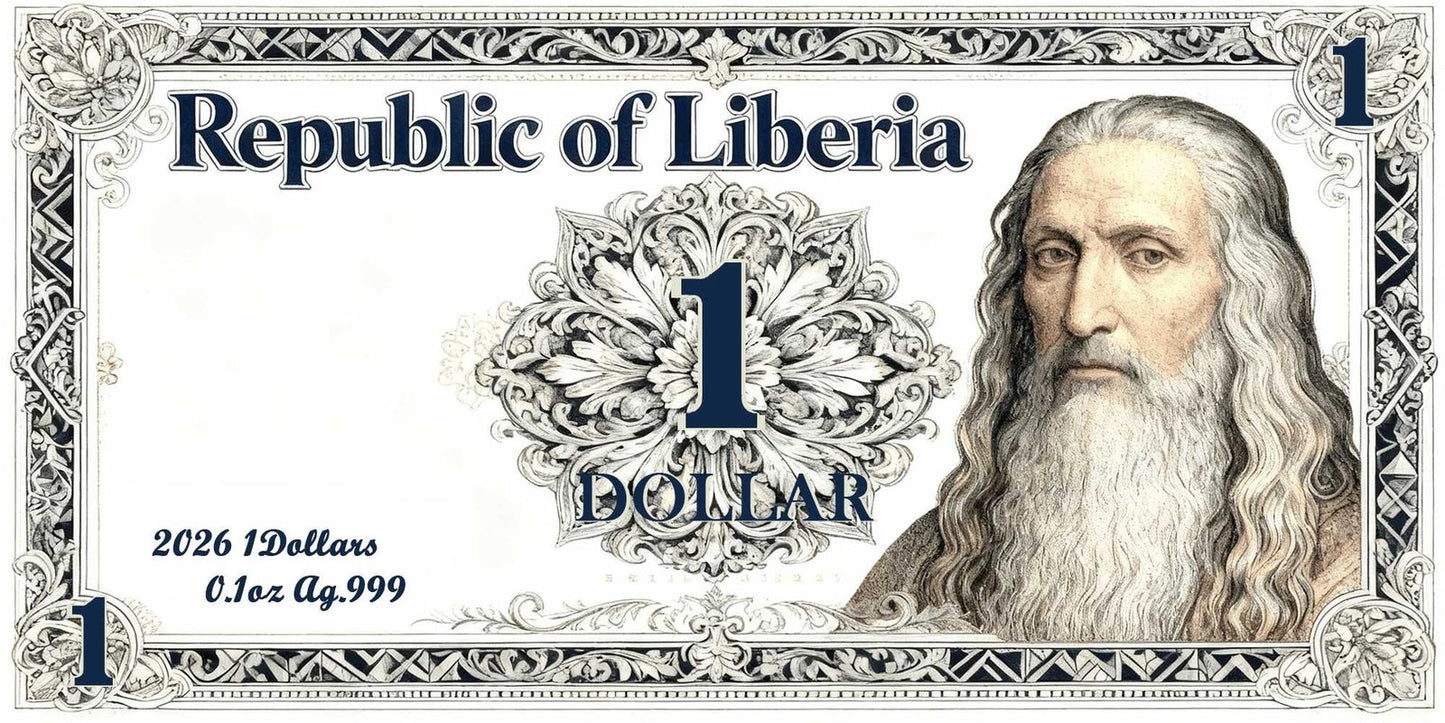 In Stock! 2026 Liberia Last Supper 1/10 oz Silver Foil Note In Silver We Trust!