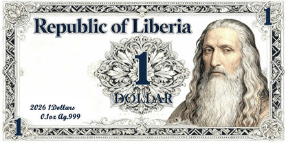 In Stock! 2026 Liberia Last Supper 1/10 oz Silver Foil Note In Silver We Trust!