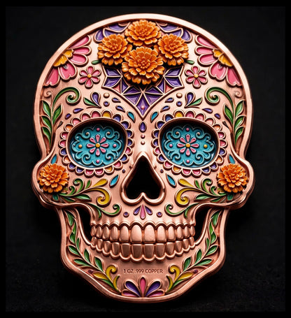 Collecion Calavera: Marigold Sugar Skull 1oz .999 Copper
