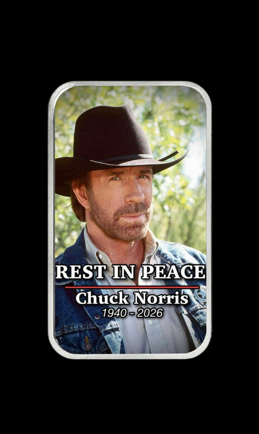 Walker Texas Ranger Lives Forever 1 oz Silver Colorized Art Bar (50Mintage)