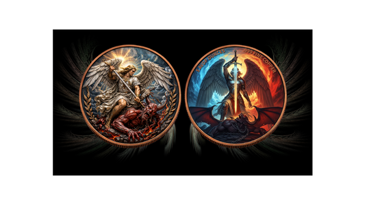 See the back! Archangel Slaying The Demon  5 oz .999 Fine Copper Double sided colorization