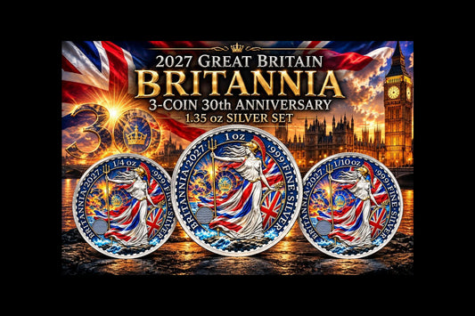 2027 Great Britain 3-Coin 30th Anniversary 1.35 oz .999 Silver Set
