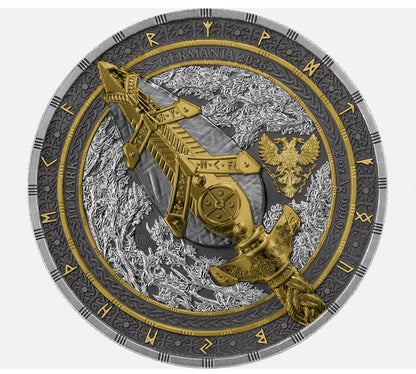 In Stock! 2026 Germania Artefacts: Gungnir 2 oz Silver BU Ultra High Relief