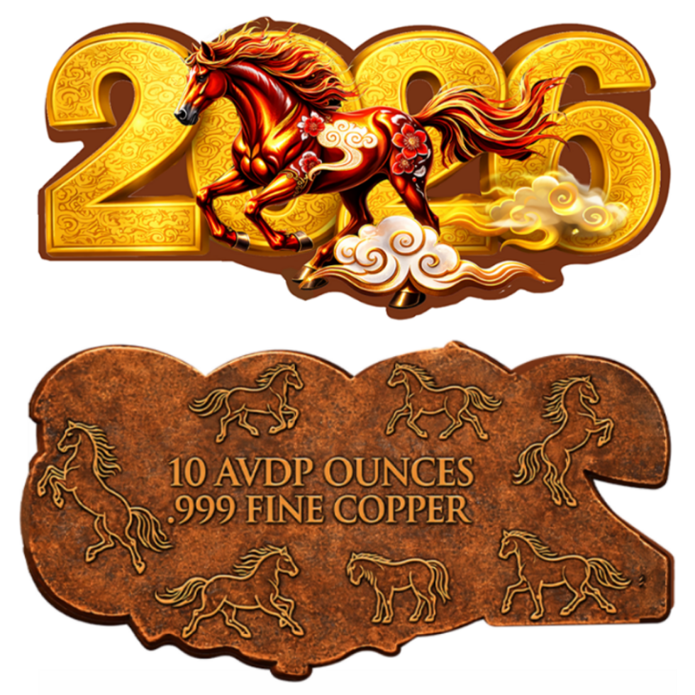 2026 Year of the Horse Colorized Shaped 10 oz Copper Medal