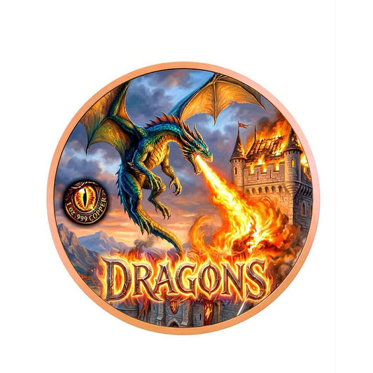 Fire Dragon Colorized 1 oz Copper Round in Card (03/27)