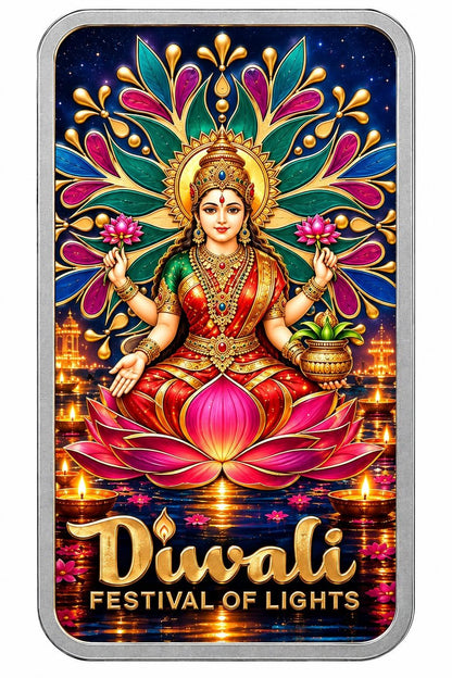 PAMP USA Diwali: Lakshmi & The Sacred Cow 1 oz Silver Bar in Colour (150 Mintage)