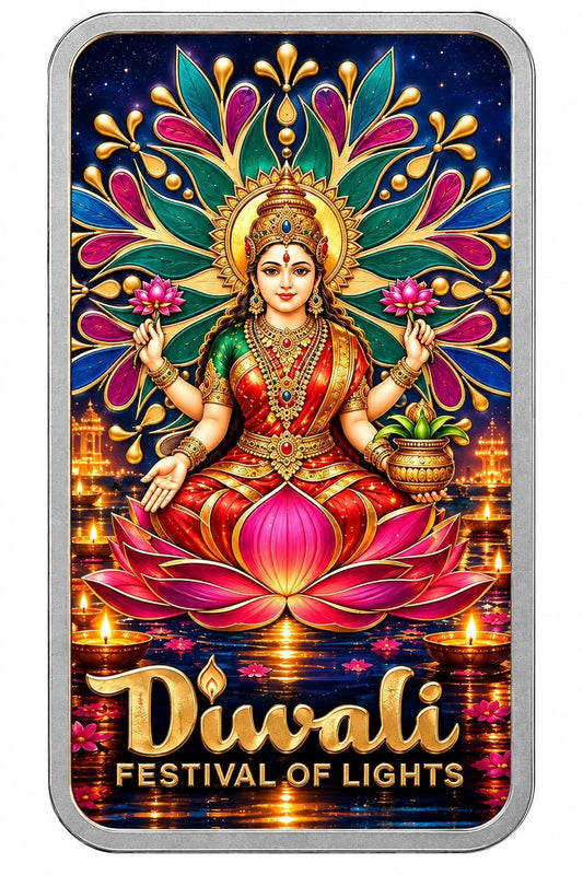 PAMP USA Diwali: Lakshmi & The Sacred Cow 1 oz Silver Bar in Colour (150 Mintage)