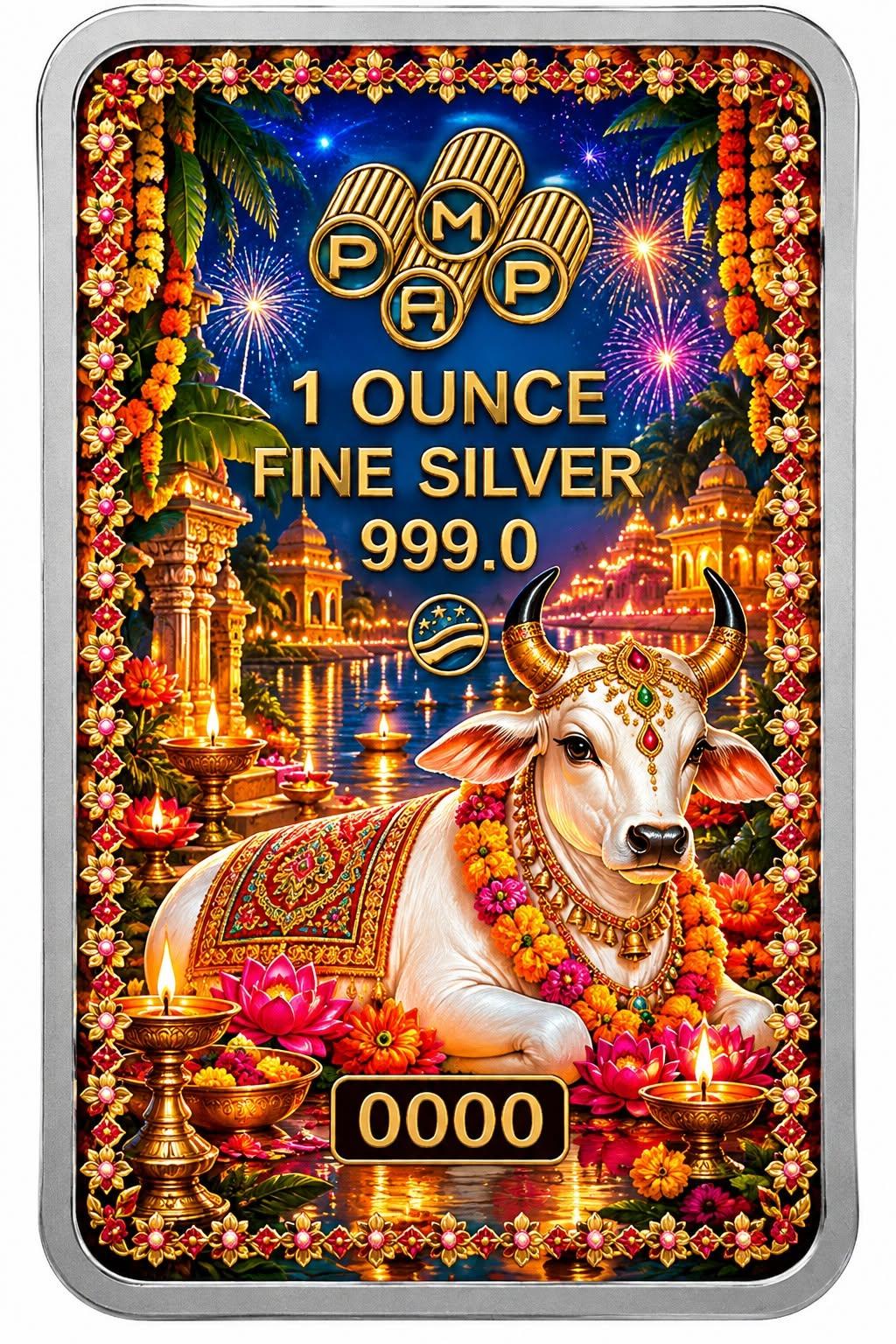 PAMP USA Diwali: Lakshmi & The Sacred Cow 1 oz Silver Bar in Colour (150 Mintage)