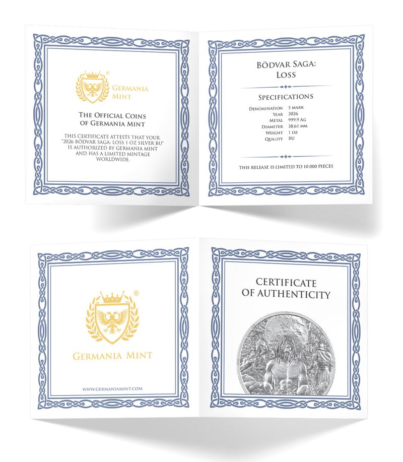 Estimate! 2026 Germania The Bodvar Saga: Loss BU 1 oz Silver Coin (04/03