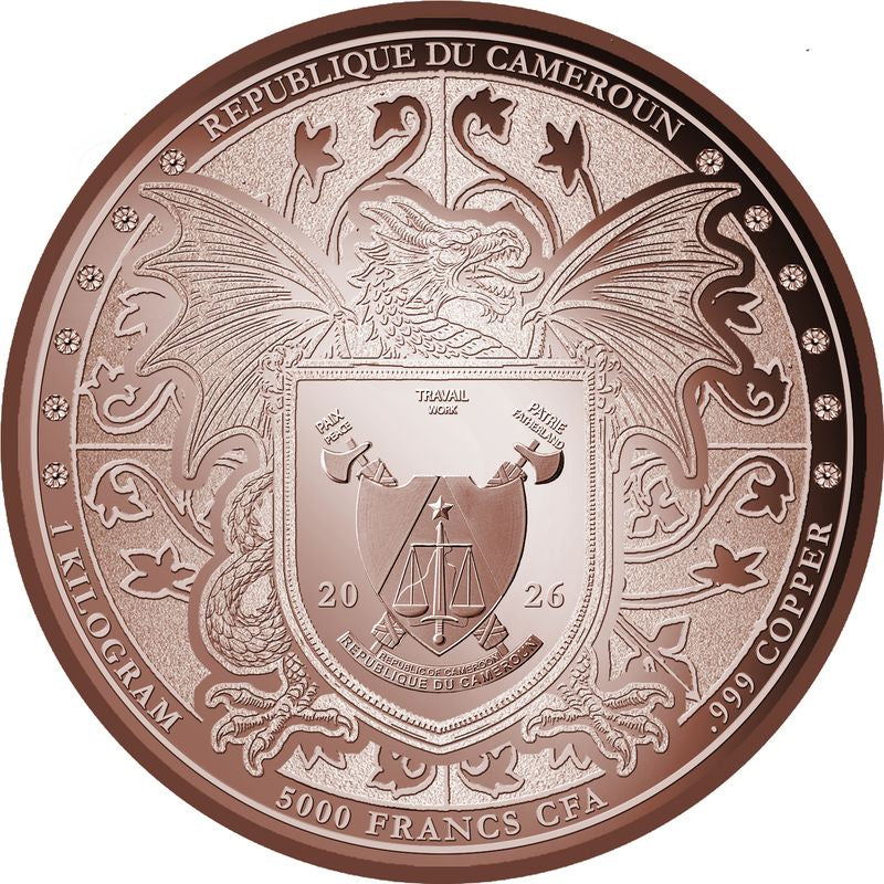 In Stock! 2026 Cameroon Emerald Dragon HR 1 Kilo Copper Coin (03/30)