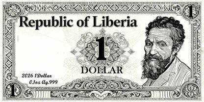 In Stock! 2026 Liberia Creation of Adam 1/10 oz Silver Foil Note. In Silver We Trust! (03/26)